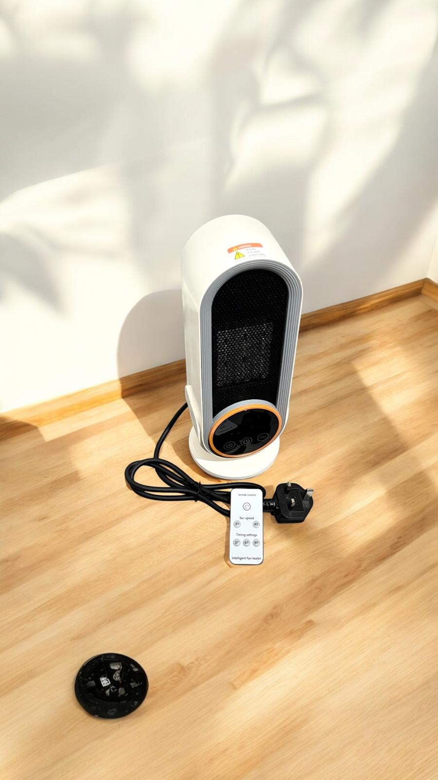 Remote Control Heater for Desktop Living Room & Office 2 Adjustable Power Level Very Strong Hot Air Set Timer Compact Design with Safety Features