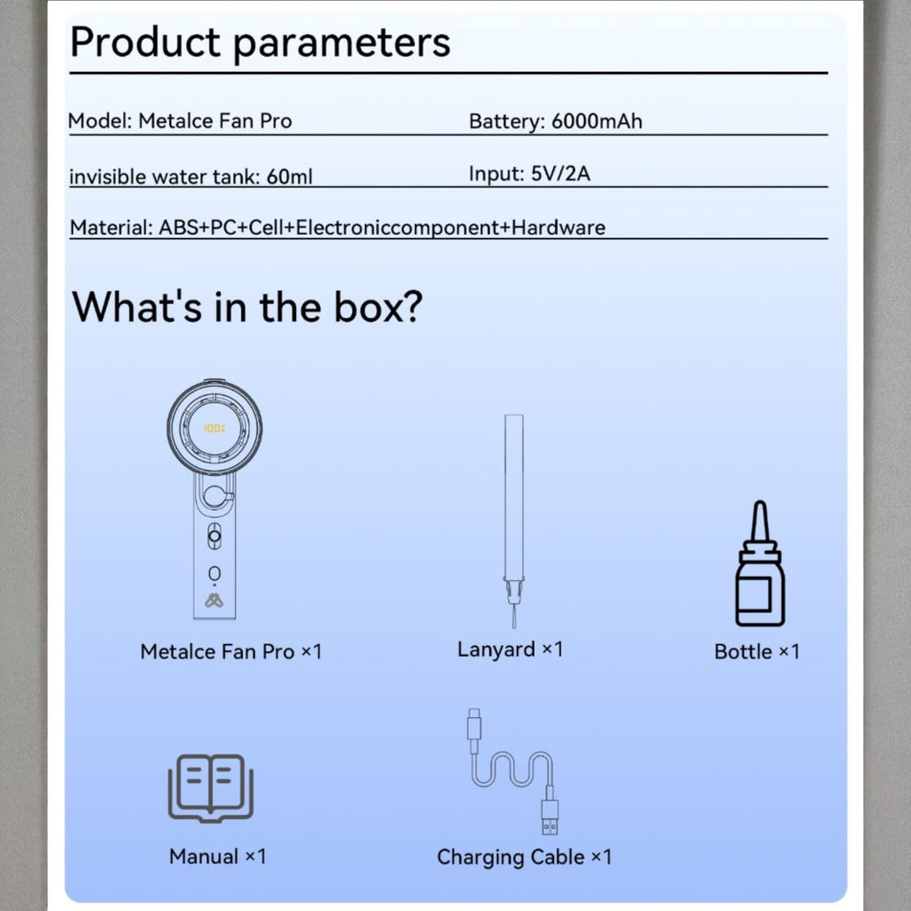Handheld Mist Fan With Water Humidifier Cooler Rechargeable with Ultra Large capacity battery 6-30h